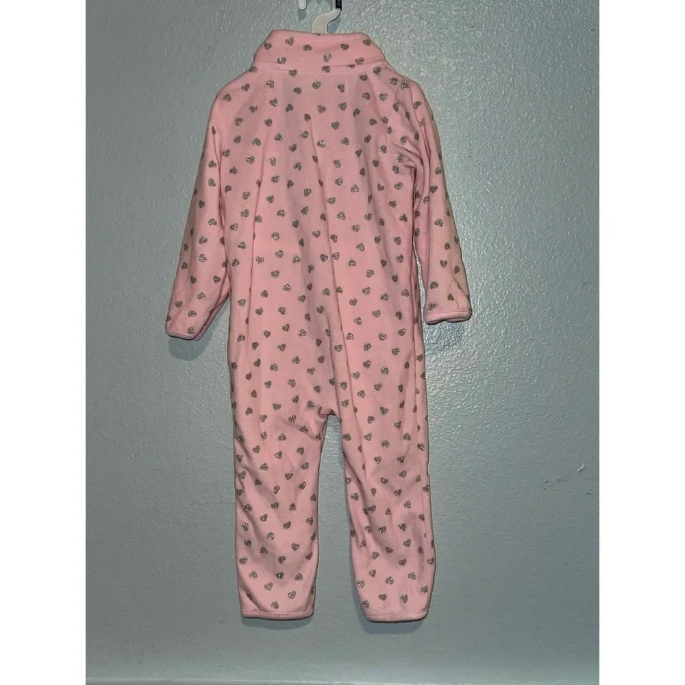 Carters 24 Months Pink Hearts Fleece One Piece Pajamas Sleepwear Outfit